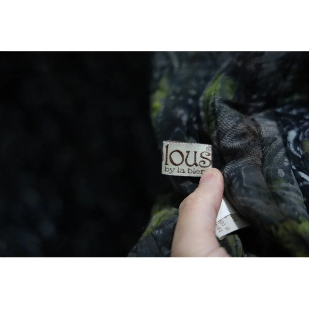 Frivo Lous‎ Jacket Medium Blue Black Swirl Velvet Quilted Asian Bohemian Coat